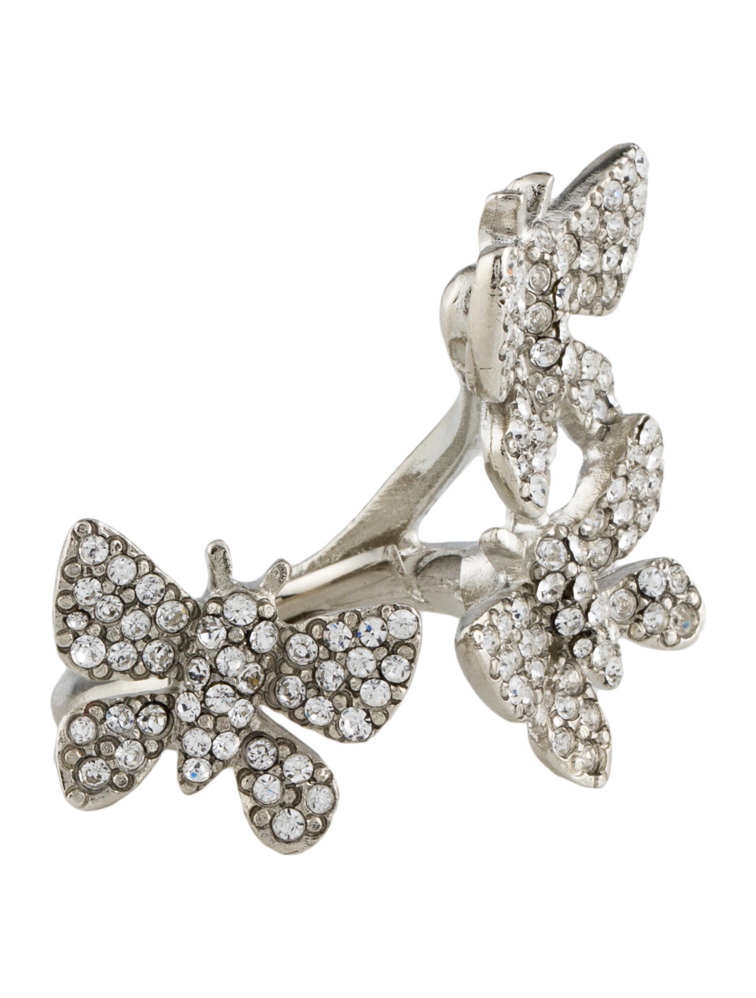 Oscar de la Renta Crystal Fluttering Butterfly Ring - Silver