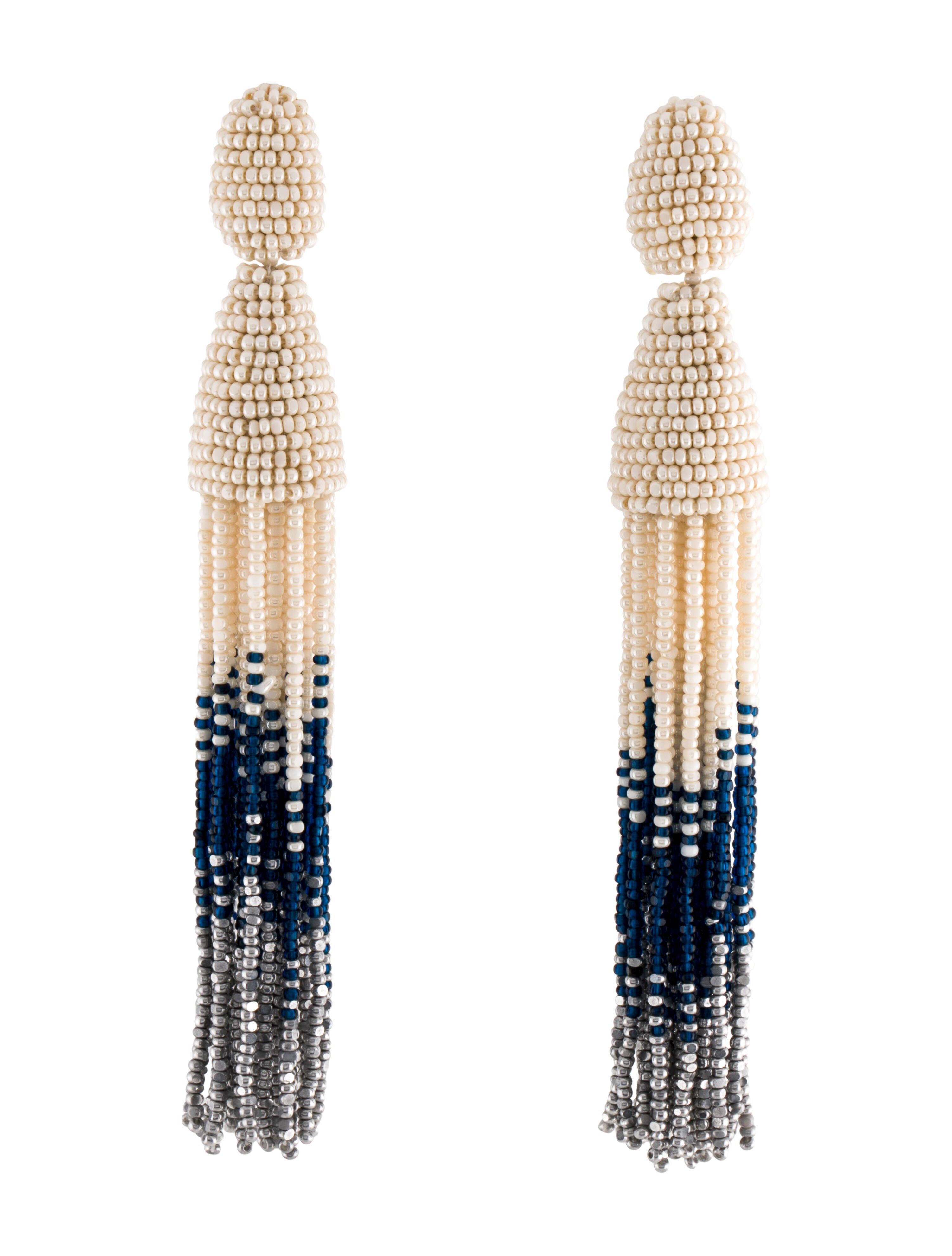 Oscar de la Renta Long Beaded Tassel ClipOn Earrings Blue, GoldTone