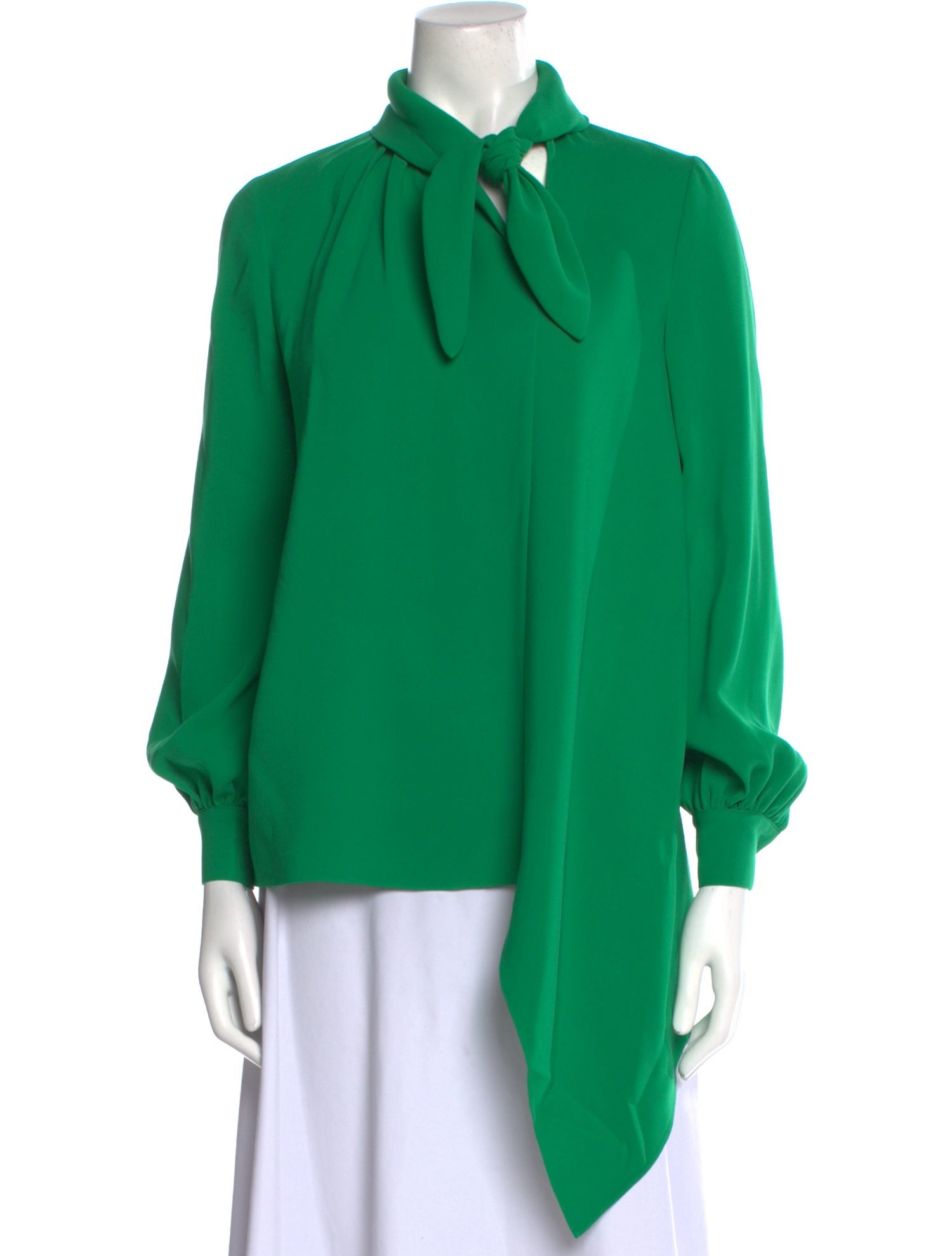 Oscar de la Renta Silk Cowl Neck Blouse Green Tops, Clothing