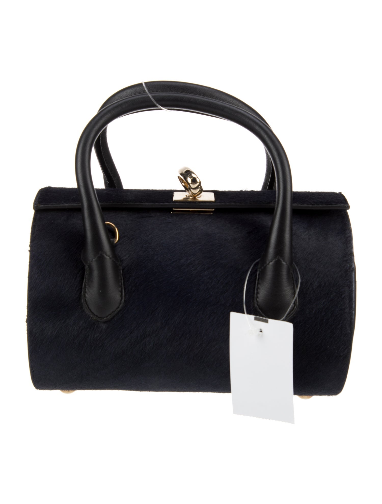 Oscar de la Renta Pony Hair Leather Trimmed Handle Bag Blue Handle