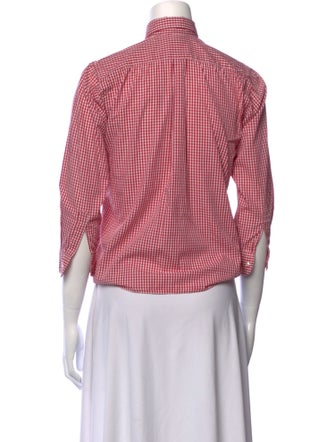 Oscar de la Renta Plaid Print Three-Quarter Sleeve Button-Up Top