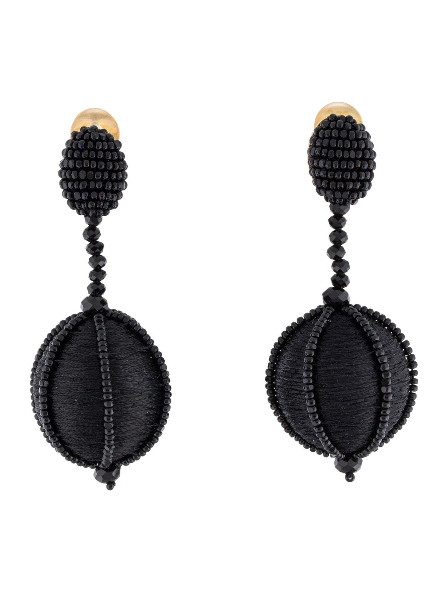 Oscar de la Renta Bead & Silk Cord Ball Drop Earrings Black, Gold