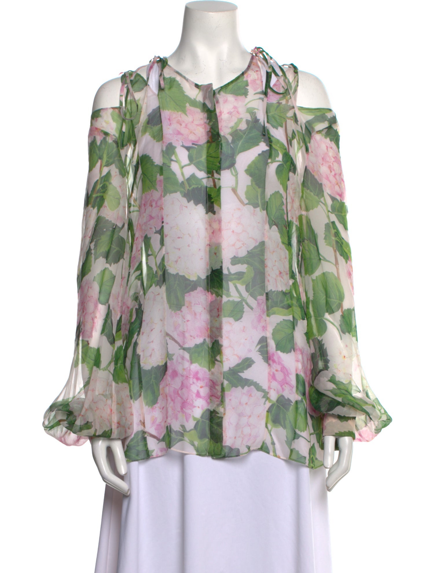 Oscar de la Renta Silk Floral Print Blouse Pink Tops, Clothing