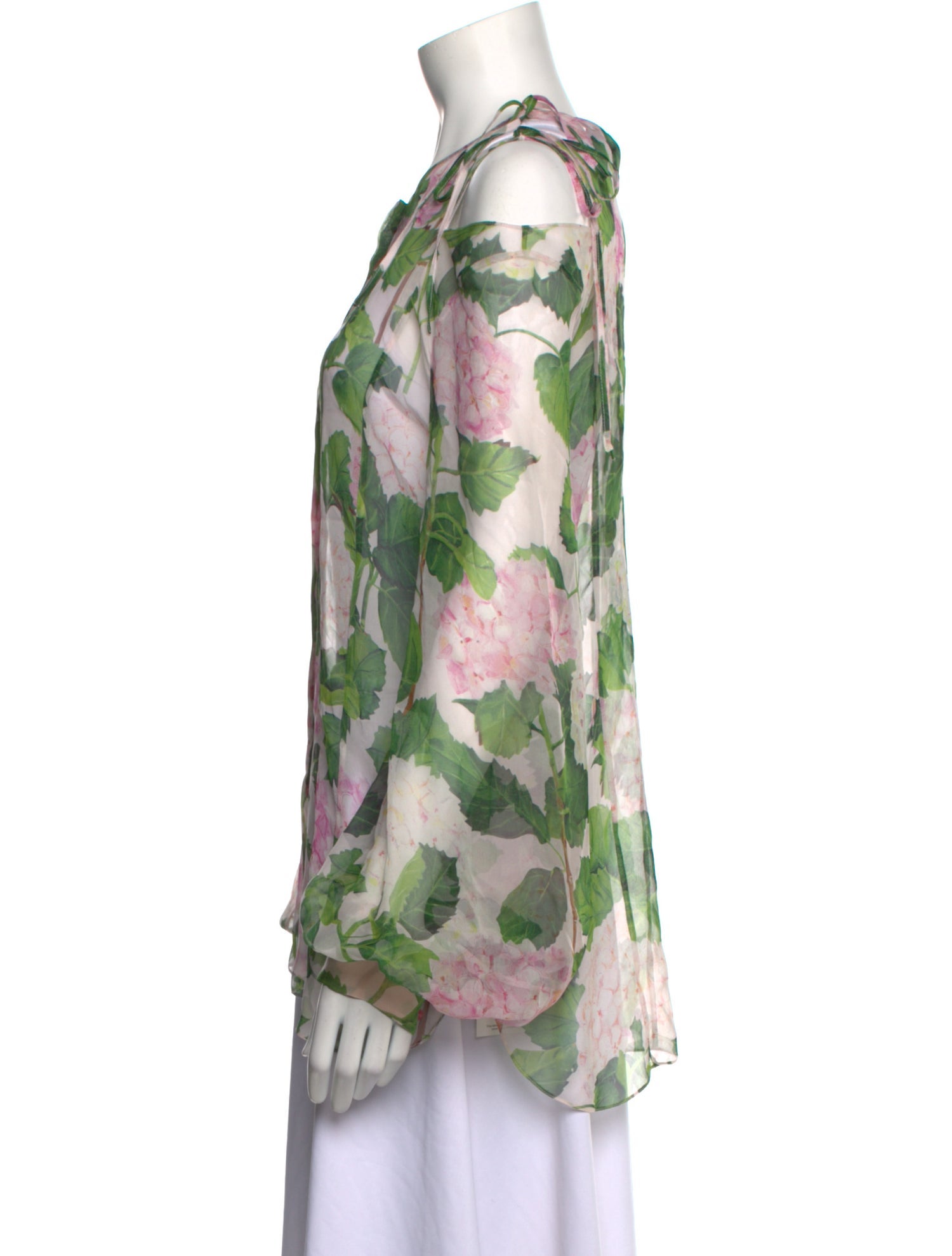 Oscar de la Renta Silk Floral Print Blouse Pink Tops, Clothing