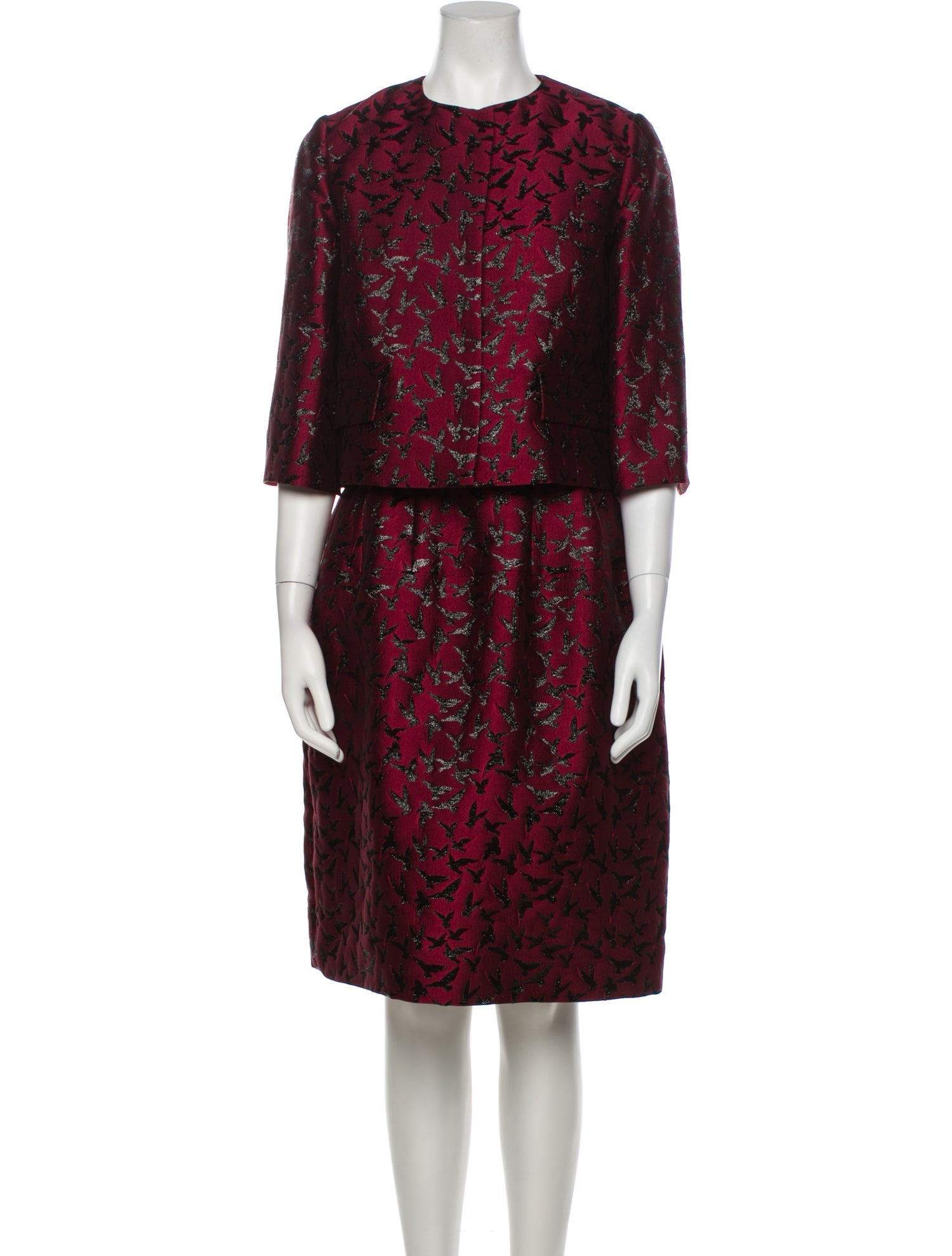 Oscar de la Renta Printed Embroidered Accent Dress Set