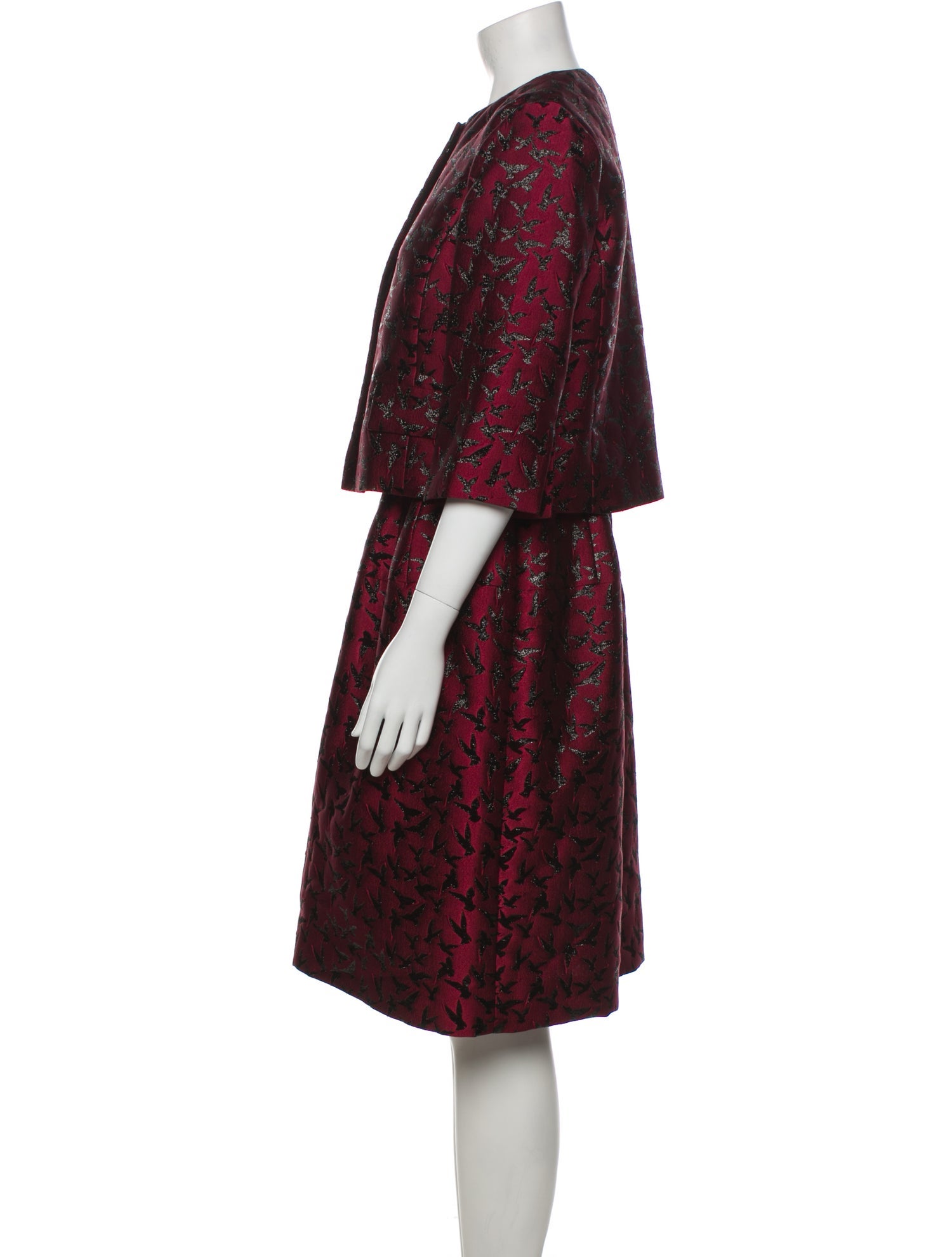 Oscar de la Renta Printed Embroidered Accent Dress Set