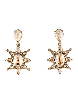Oscar de la Renta Crystal Tropical Bloom Star Drop Clip-On Earrings