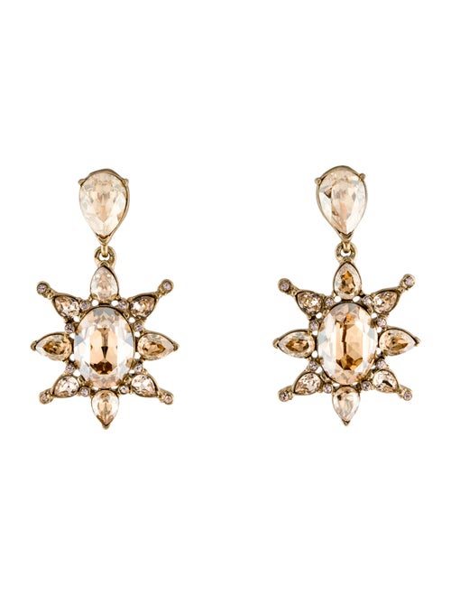 Oscar de la Renta Crystal Tropical Bloom Star Drop Clip-On Earrings