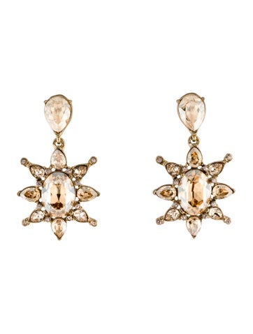 Oscar de la Renta Clip-On Crystal Tropical Bloom Star Drop Earrings
