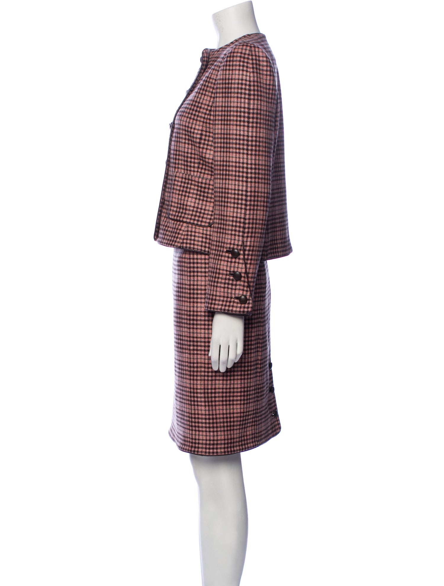 Oscar de la Renta Cashmere Plaid Print Skirt Suit