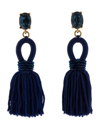 Oscar de la Renta Silk Cord, Crystal & Bead Short Tassel Drop Clip-On Earrings