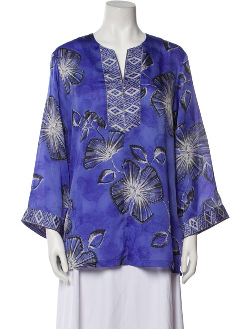 Oscar de la Renta Floral Print V-Neck Blouse
