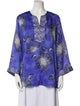 Oscar de la Renta Floral Print V-Neck Blouse