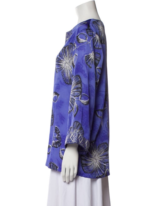 Oscar de la Renta Floral Print V-Neck Blouse