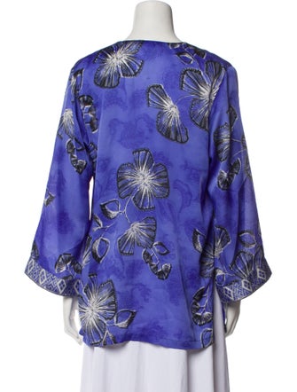 Oscar de la Renta Floral Print V-Neck Blouse