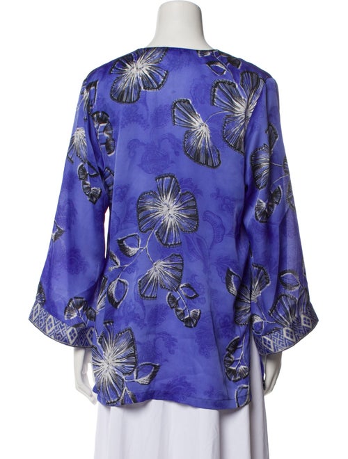 Oscar de la Renta Floral Print V-Neck Blouse
