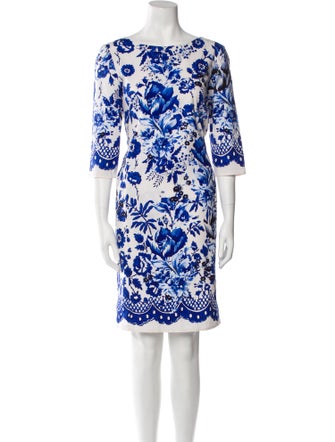 Oscar de la Renta Floral Print Knee-Length Dress