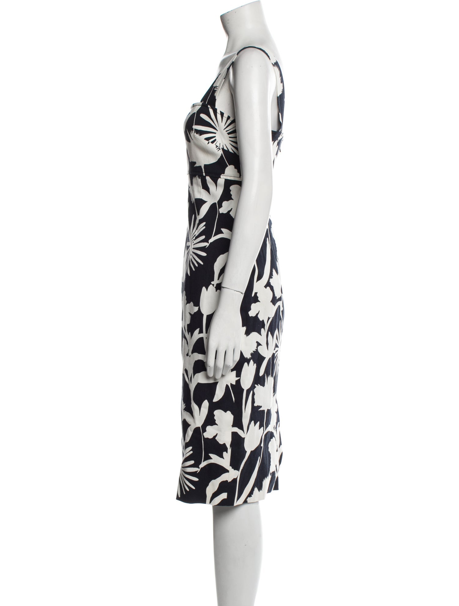 Oscar de la Renta Floral Print Midi Length Dress