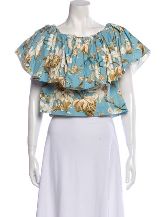 Oscar de la Renta Floral Print Scoop Neck Crop Top