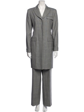 Oscar de la Renta Wool Plaid Print Pantsuit