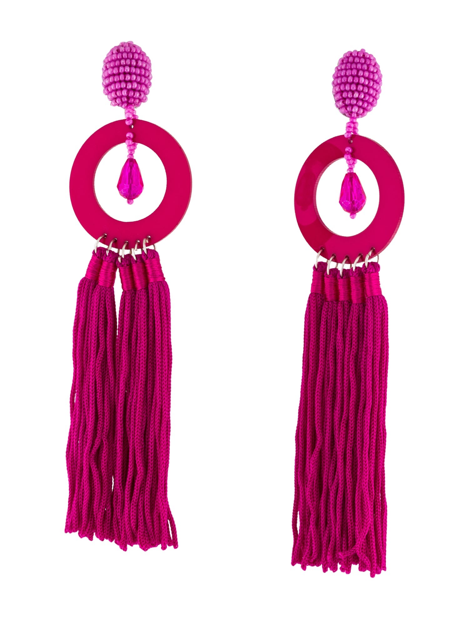 Oscar de la Renta Bead, Resin & Silk Cord Clip-On Tassel Earrings