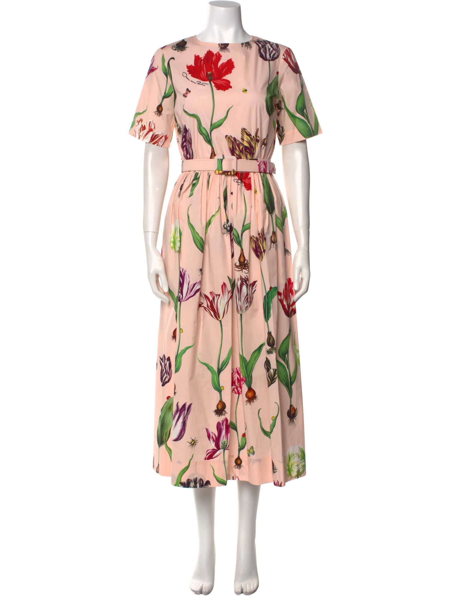 Oscar de la Renta Floral Print Midi Length Dress