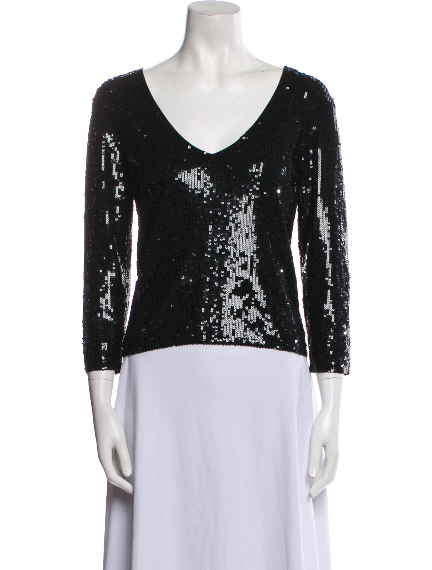 Oscar by Oscar de la Renta Sequin V-Neck Top