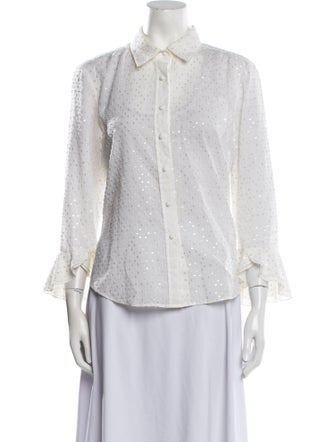 Oscar de la Renta Pink Label Three-Quarter Sleeve Button-Up Top