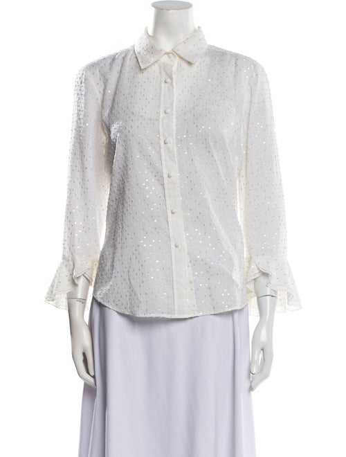 Oscar de la Renta Pink Label Three-Quarter Sleeve Button-Up Top
