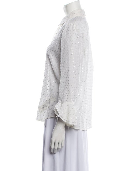 Oscar de la Renta Pink Label Three-Quarter Sleeve Button-Up Top