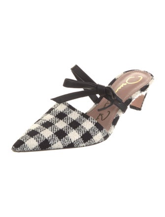 Oscar de la Renta Tweed Houndstooth Print Mules