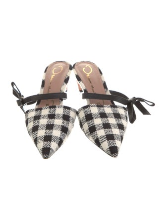 Oscar de la Renta Tweed Houndstooth Print Mules