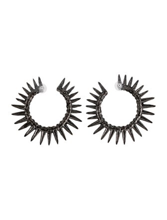 Oscar de la Renta Enamel Large Sea Urchin Hoop Drop Earrings