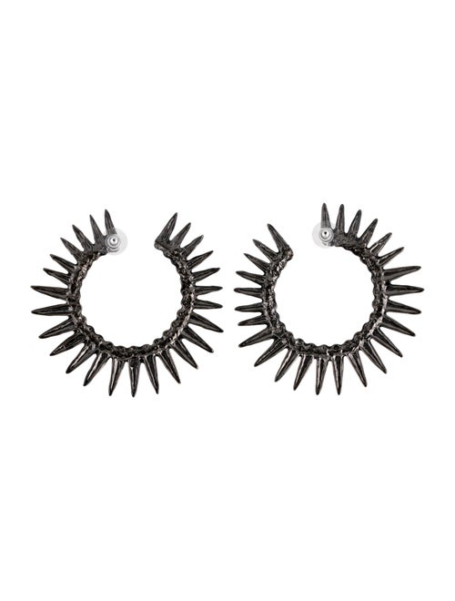 Oscar de la Renta Enamel Large Sea Urchin Hoop Drop Earrings