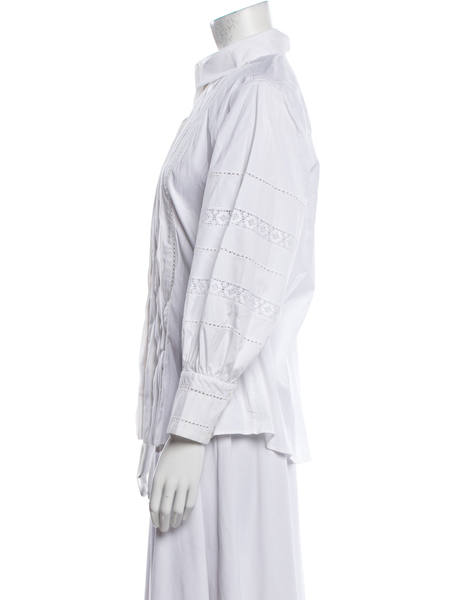 Oscar de la Renta Lace Pattern Long Sleeve Button-Up Top