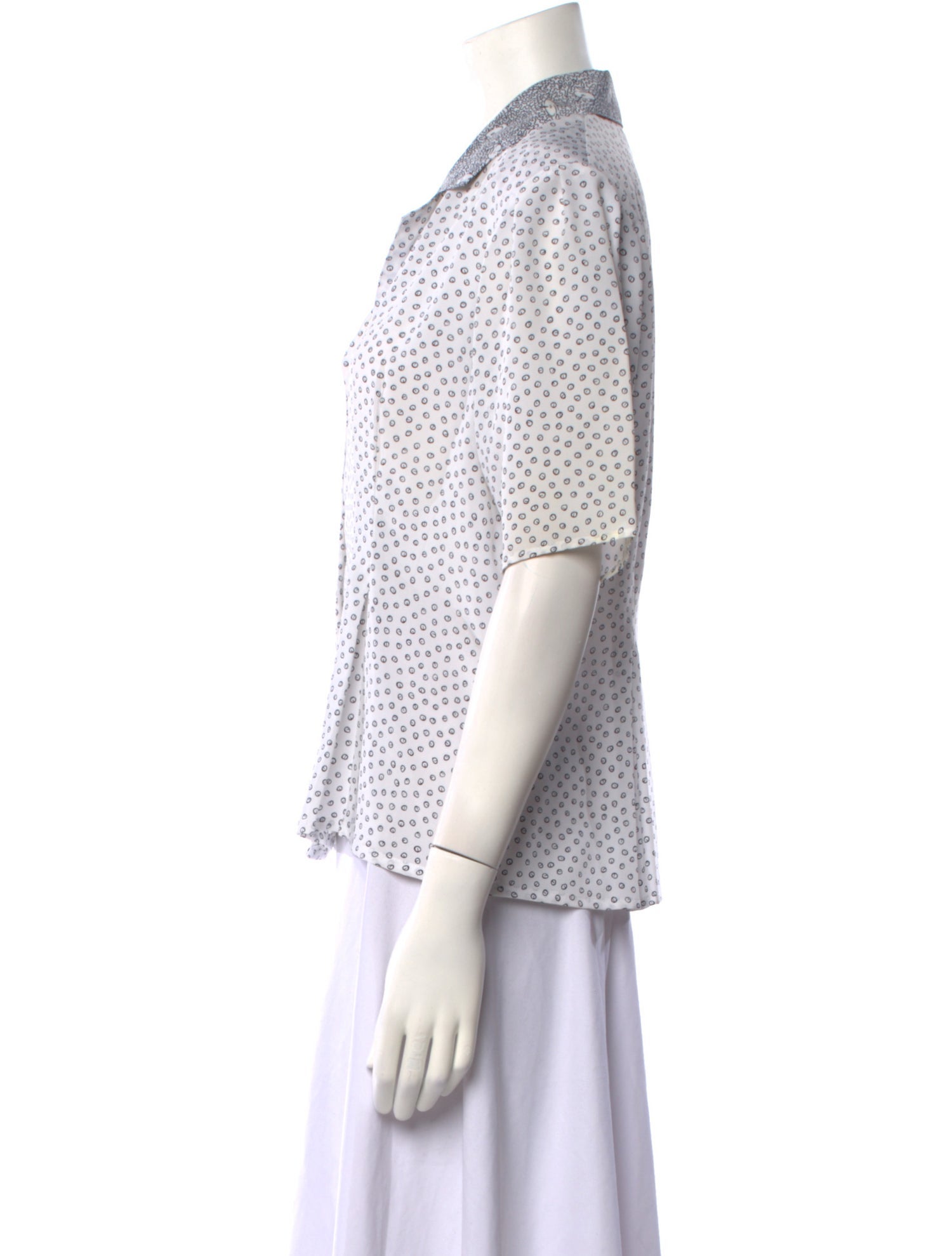 Oscar de la Renta Polka Dot Print Three-Quarter Sleeve Button-Up Top