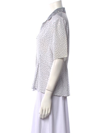 Oscar de la Renta Polka Dot Print Three-Quarter Sleeve Button-Up Top