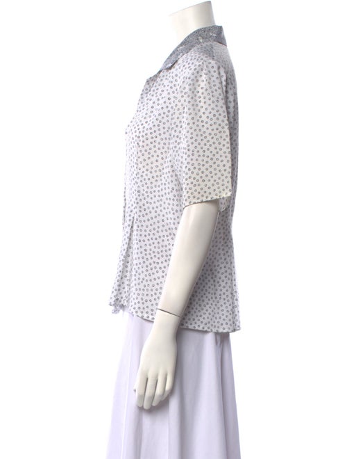 Oscar de la Renta Polka Dot Print Three-Quarter Sleeve Button-Up Top