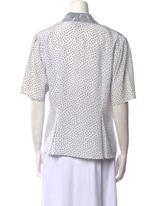 Oscar de la Renta Polka Dot Print Three-Quarter Sleeve Button-Up Top