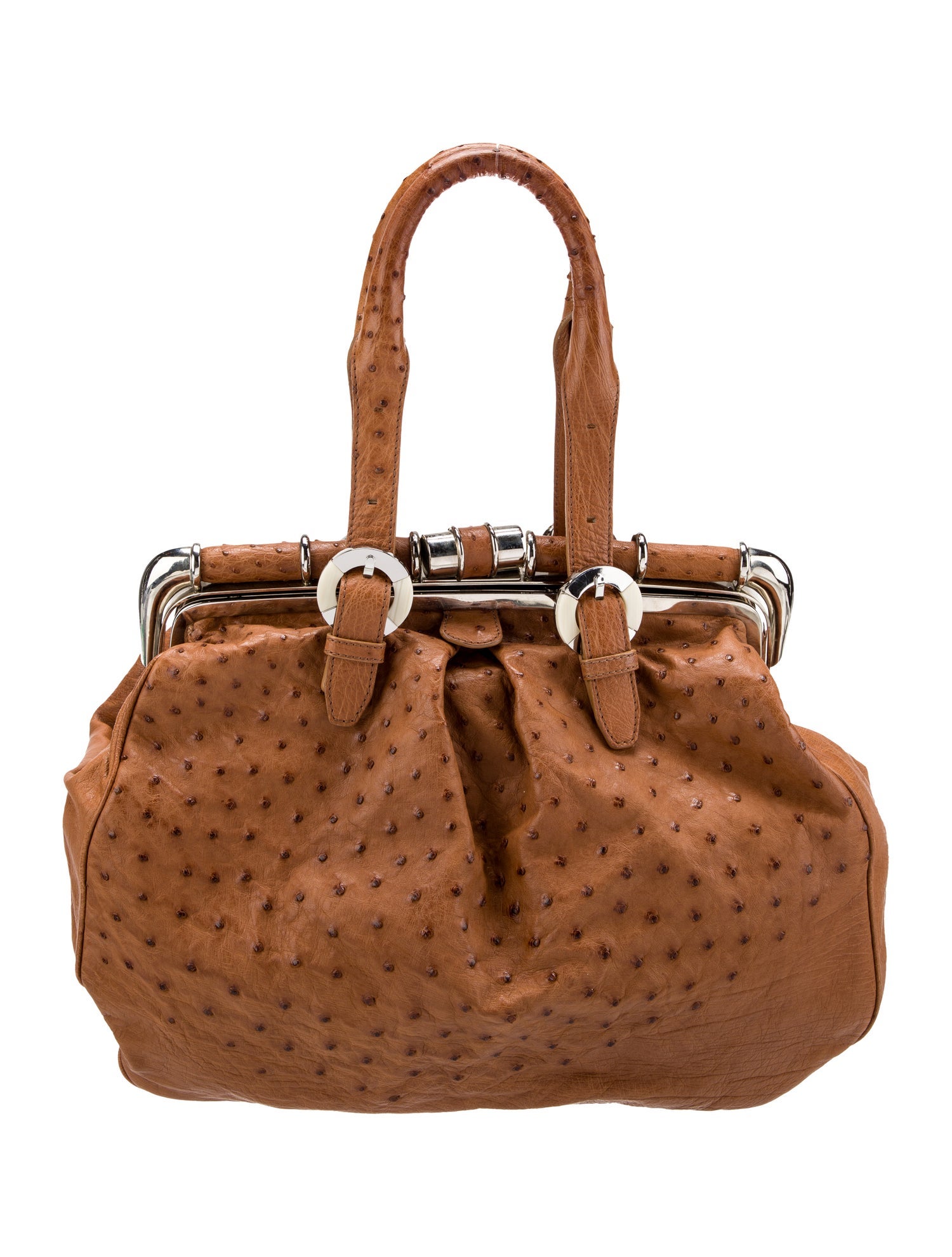 Oscar de la Renta Ostrich Top Handle Bag Large