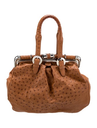 Oscar de la Renta Ostrich Top Handle Bag Large