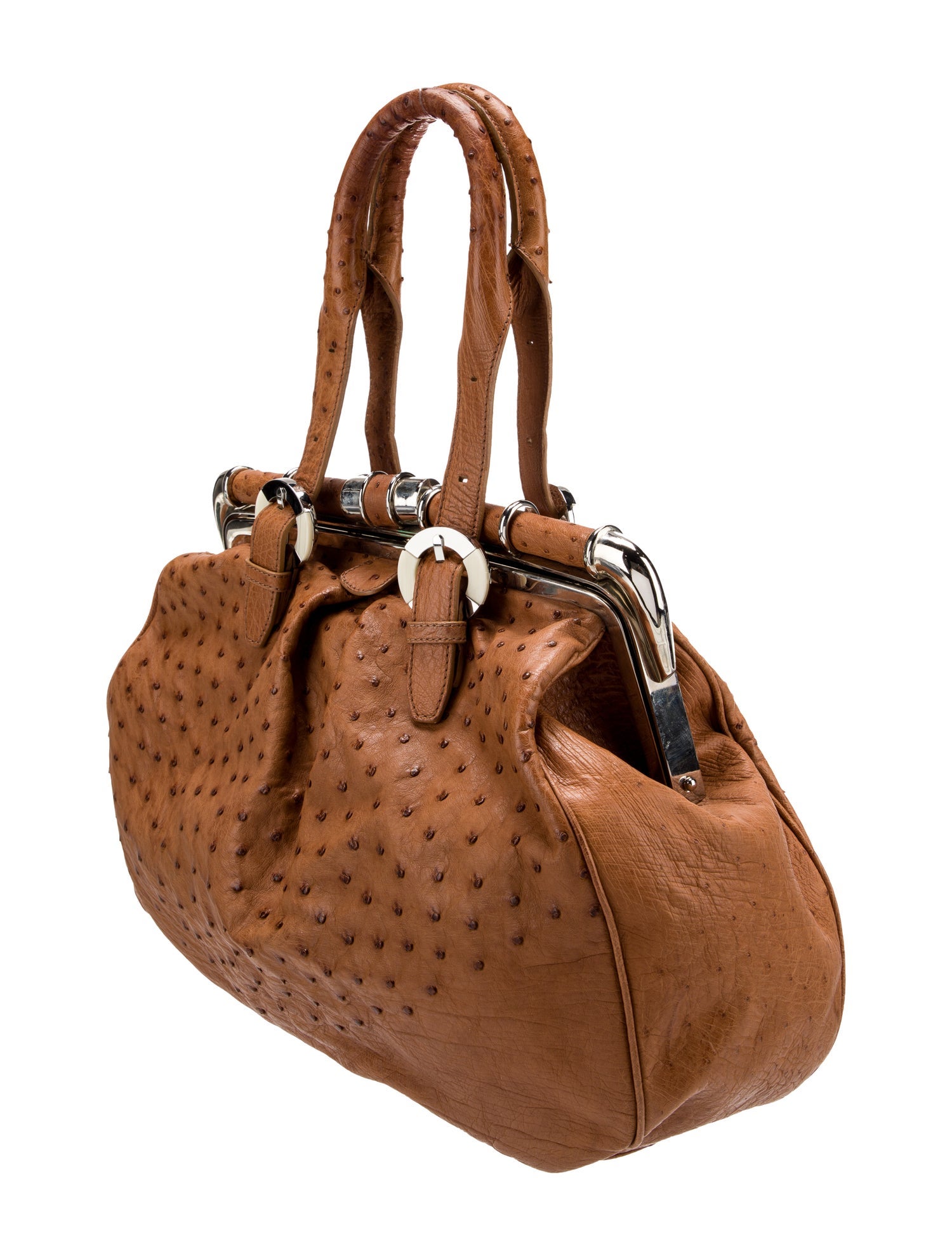 Oscar de la Renta Ostrich Top Handle Bag Large