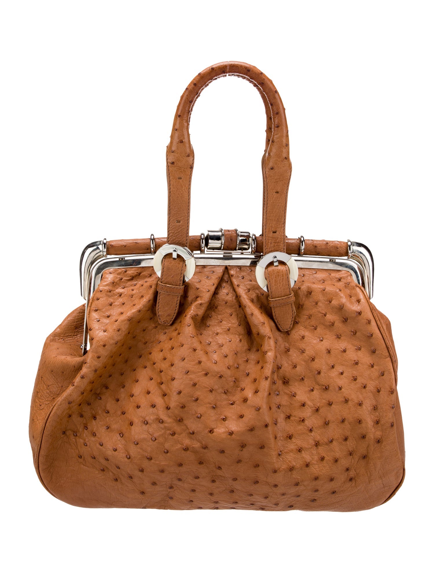 Oscar de la Renta Ostrich Top Handle Bag Large