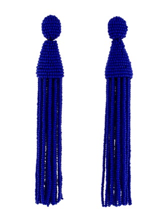 Oscar de la Renta Beaded Classic Long Clip-On Tassel Earrings