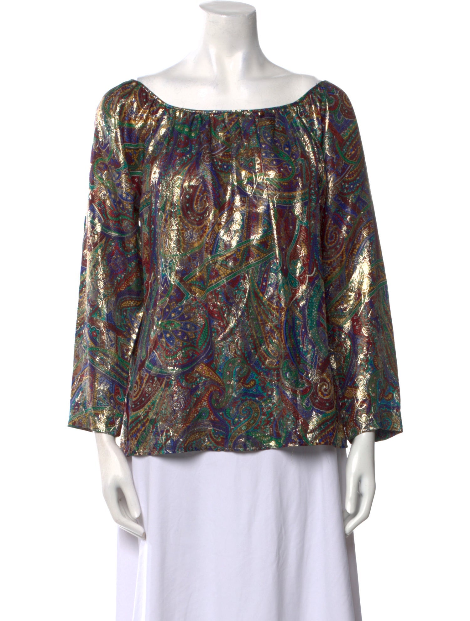 Oscar de la Renta Printed Bateau Neckline Blouse