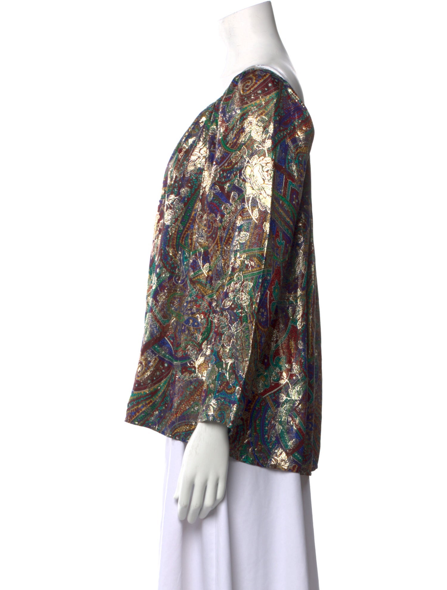 Oscar de la Renta Printed Bateau Neckline Blouse