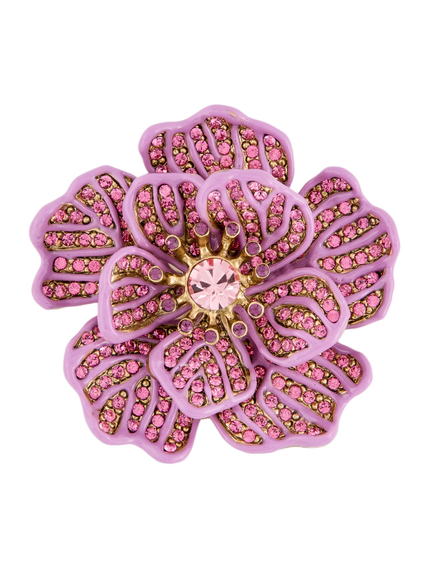 Oscar de la Renta Crystal & Enamel Flower Brooch