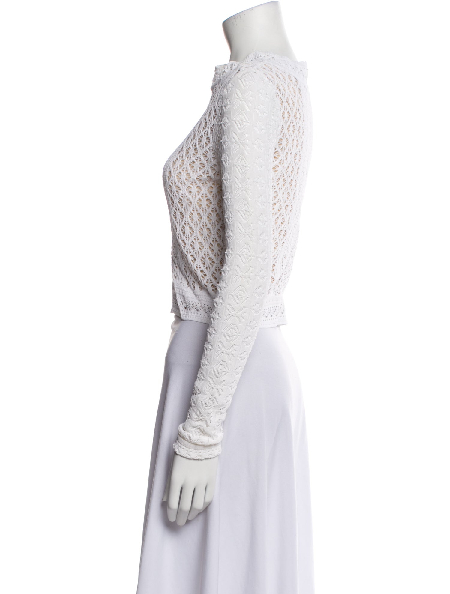 Oscar de la Renta Lace Pattern Crew Neck Crop Top