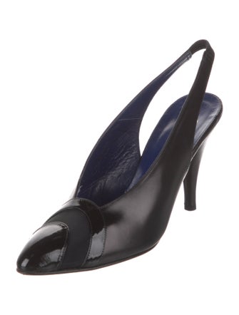 Oscar de la Renta Leather Mesh Accents Slingback Pumps