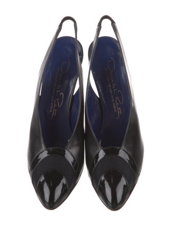 Oscar de la Renta Leather Mesh Accents Slingback Pumps